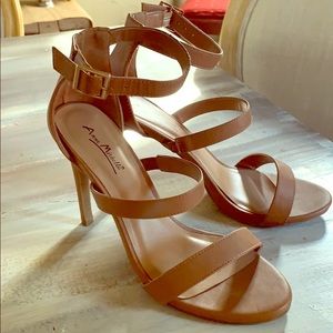 Nude 3 strap stilettos. Gorgeous on!